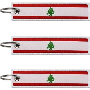 3 Pcs Lebanon Lebanese Country Flag Keychain,Woven label Key Chains for Car Keys,Fabric Key Chains Men and Women,Used for Various Decorations.