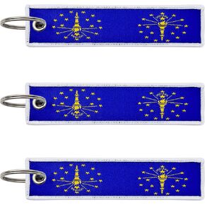 3 Pcs Indiana State Flag Keychain,Woven label Key Chains for Car Keys,Fabric Key Chains Men and Women,Used for Various Decorations.