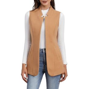 IDEALSANXUN Wool Long Vest for Women Sleeveless Blazer Fall Winter Jackets Trendy Open Front Cardigan Trench Coat Outerwear