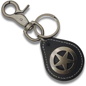 Leather Keychain with Heavy Duty Clip - Texas Star Medallion Concho - Drawstring Bag - 4.75 in Long