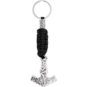 HAQUIL Viking Iron Mjolnir Hammer Paracord Keychain Norse Symbol Keyring Lucky Accessories for Men Women