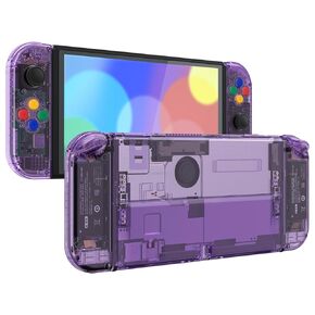 eXtremeRate DIY Full Set Shell Buttons for Nintendo Switch OLED, Replacement Console Back Plate & Kickstand Custom Case Housing for Nintendo Switch OLED JoyCon - Glitter Gradient Translucent Bluebell