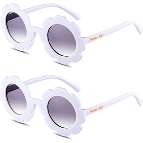 Landhoow 2 Pcs Flower Girl Sunglasses Kids Round Sunglasses Flower Girl Proposal Gift Cute Glasses for Outdoor Beach Party