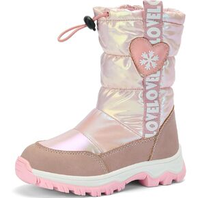 TZJS Girls Winter Boots Lightweight Kids Snow Boots Adjustable and Side Zipper Girl Outdoor Warm Boot Cold Weather Shoes with Faux Fur Lined for Toddler/Little Kids
