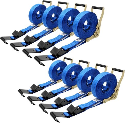 8Pack 2 inch Ratchet Straps Heavy Duty 30ft Flat Hook Blue Flatbed Straps Equipment Tie Down Ratcheting 6600lbs Working Load, 10000lbs Break Srength in Kuwait