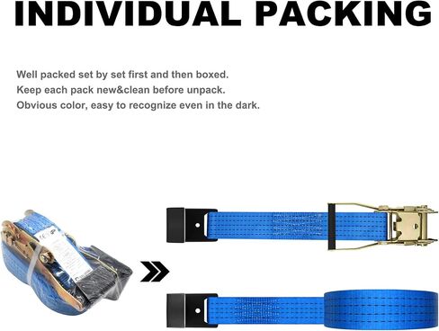 8Pack 2 inch Ratchet Straps Heavy Duty 30ft Flat Hook Blue Flatbed Straps Equipment Tie Down Ratcheting 6600lbs Working Load, 10000lbs Break Srength in Kuwait