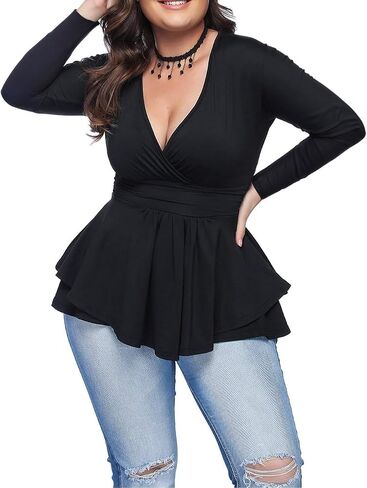Women's Plus Size Blouse Sexy Deep V Neck Pleated Short Sleeve Ruched Promenade Tops in Saudi Arabia