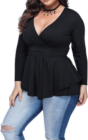 Women's Plus Size Blouse Sexy Deep V Neck Pleated Short Sleeve Ruched Promenade Tops in Saudi Arabia