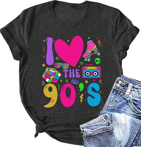90s Shirt for Women: I Love The 90s Shirt Graphic Vintage Tees 90's Neon Party Outfits Tops in Kuwait
