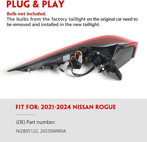Huray Right LED Outer Tail Light Fit for Nissan Rogue 2021-2024, RH Taillight Tail lamp Rear Brake Lamp Assembly OE Style Replacement for NI2805122 265506RR0A Passenger Side in Saudi Arabia