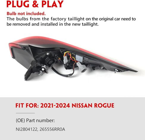 Huray Right LED Outer Tail Light Fit for Nissan Rogue 2021-2024, RH Taillight Tail lamp Rear Brake Lamp Assembly OE Style Replacement for NI2805122 265506RR0A Passenger Side in Saudi Arabia