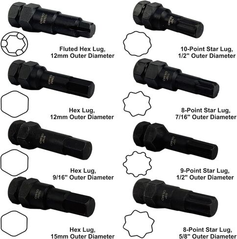Lug Nut Key Set, 16 Pieces Locking Lug Master Key Set, Cr-Mo Steel, SAE & Metric Wheel Lock Removal Kit for Removing Locking Spline Star Hex and Fluted Hex Lug Nuts, Lug Nut Remover Set for Mechanics in Saudi Arabia
