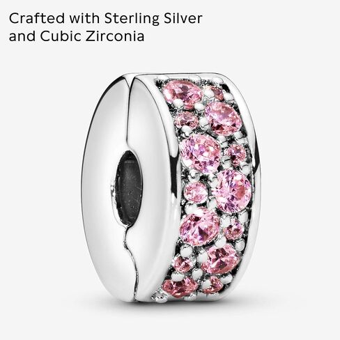 PANDORA Pink Pavé Clip Charm - سوار ساحر لأساور PANDORA Moments - فضة إسترلينية مع زركونيا مكعبة - هدية لها - مجوهرات للنساء مع صندوق هدايا in Saudi Arabia