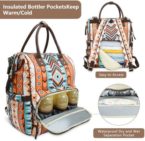 Diaper Backpack for Mom with Insulated Pockets Large Capacity Stylish Diaper Bag with Side Bottle Pockets, Pacifier Case, Stroller Straps & USB Port, Travel Essentials Big Diaper Bag in Saudi Arabia