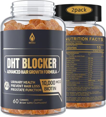 DHT Blocker Gummies Hair Growth Supplement, Super Potency Saw Palmetto & Biotin 10000 mcg for Women & Men, Plus 12 Proprietary Blend - Prevent Hair Loss, Blocking DHT Receptors, Hormonal Balance in Kuwait