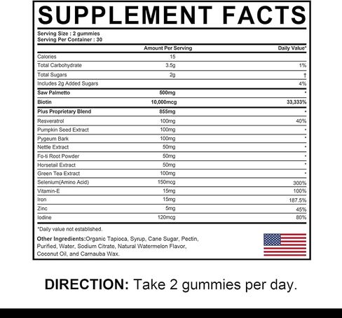 DHT Blocker Gummies Hair Growth Supplement, Super Potency Saw Palmetto & Biotin 10000 mcg for Women & Men, Plus 12 Proprietary Blend - Prevent Hair Loss, Blocking DHT Receptors, Hormonal Balance in Kuwait