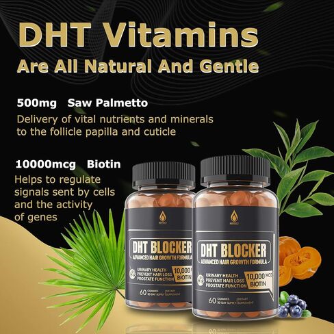 DHT Blocker Gummies Hair Growth Supplement, Super Potency Saw Palmetto & Biotin 10000 mcg for Women & Men, Plus 12 Proprietary Blend - Prevent Hair Loss, Blocking DHT Receptors, Hormonal Balance in Kuwait
