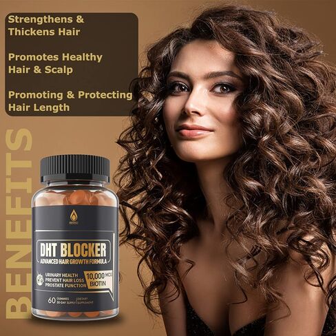 DHT Blocker Gummies Hair Growth Supplement, Super Potency Saw Palmetto & Biotin 10000 mcg for Women & Men, Plus 12 Proprietary Blend - Prevent Hair Loss, Blocking DHT Receptors, Hormonal Balance in Kuwait