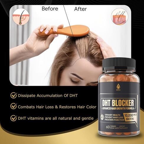 DHT Blocker Gummies Hair Growth Supplement, Super Potency Saw Palmetto & Biotin 10000 mcg for Women & Men, Plus 12 Proprietary Blend - Prevent Hair Loss, Blocking DHT Receptors, Hormonal Balance in Kuwait