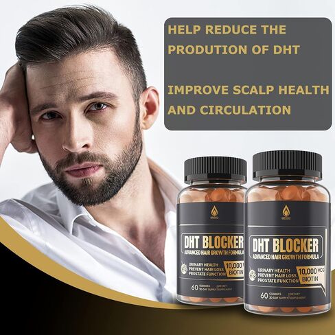 DHT Blocker Gummies Hair Growth Supplement, Super Potency Saw Palmetto & Biotin 10000 mcg for Women & Men, Plus 12 Proprietary Blend - Prevent Hair Loss, Blocking DHT Receptors, Hormonal Balance in Kuwait