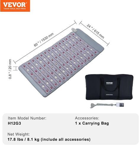 VEVOR وسادة التدفئة بالأشعة تحت الحمراء البعيدة، وسادة التدفئة الجمشت مع أحجار اليشم والتورمالين، 660 نانومتر ضوء الفوتون والأيونات السالبة، 103-159 ℉ حصيرة الأحجار الكريمة الساخنة مع مؤقت 0-720 دقيقة لكتف الخصر (60 بوصة × 24 بوصة) in Saudi Arabia