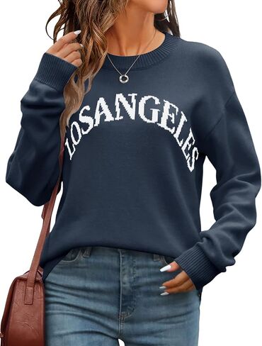 IECCP Women’s Graphic Sweater Casual Knit Pullover Drop Shoulder Long Sleeves Crewneck Soft Jumper Tops in Saudi Arabia