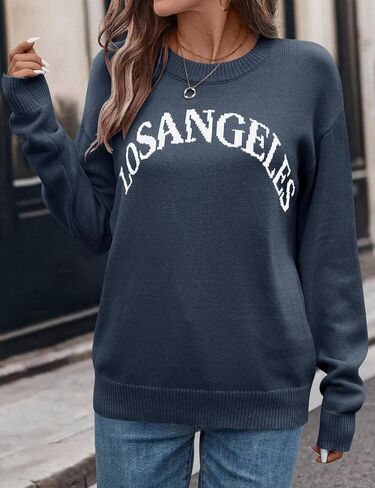 IECCP Women’s Graphic Sweater Casual Knit Pullover Drop Shoulder Long Sleeves Crewneck Soft Jumper Tops in Saudi Arabia
