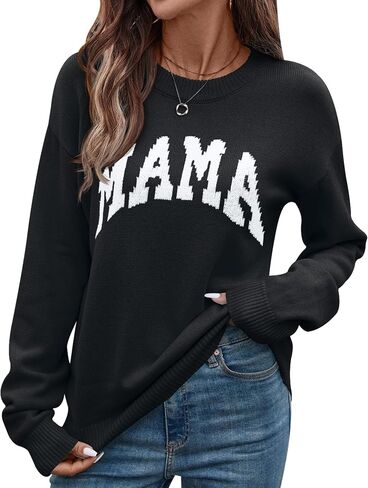 IECCP Women’s Graphic Sweater Casual Knit Pullover Drop Shoulder Long Sleeves Crewneck Soft Jumper Tops in Saudi Arabia