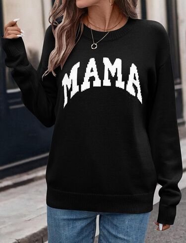 IECCP Women’s Graphic Sweater Casual Knit Pullover Drop Shoulder Long Sleeves Crewneck Soft Jumper Tops in Saudi Arabia