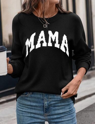 IECCP Women’s Graphic Sweater Casual Knit Pullover Drop Shoulder Long Sleeves Crewneck Soft Jumper Tops in Saudi Arabia