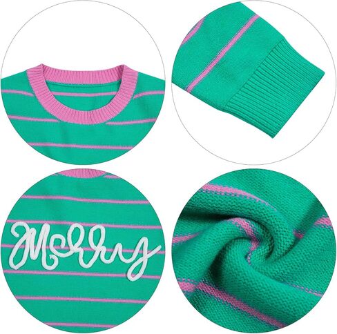 سترات عيد ميلاد سعيد للنساء سترة مخططة ملونة لعيد الميلاد بلوفر محبوك غير رسمي سويت شيرت علوي in Kuwait