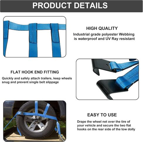 Set of 2 Tow Dolly Straps with Flat Hook,Blue Basket Strap,Fits Most 16-20" Tires Webbing Ratchet Straps… in Saudi Arabia
