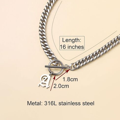 Chunky Old English Initial Choker Necklaces for Women Retro Letter Charm Curb Chain Statement Necklace for Men Unisex 15" in Kuwait