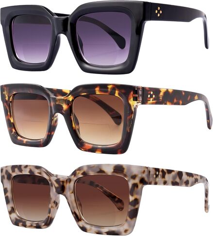 3 Pack Bifocal Reading Sunglasses for Women Fashion Sun Readers Glasses Spring Hinge Outdoor Reading Glasses UV400 Protection, +2.5 in Saudi Arabia