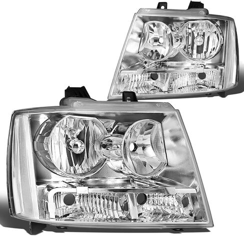 DNA MOTORING HL-OH-CSA07-CH-CL1 Pair Headlights Compatible with 07-14 Chevy Tahoe Suburban 1500/07-13 Avalanche Suburban 2500, Chrome/Clear in Saudi Arabia
