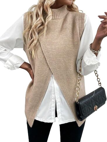 GORGLITTER Women's Turtleneck Sweater Tank Top Sleeveless Split Wrap Long Sweater Vest in Saudi Arabia