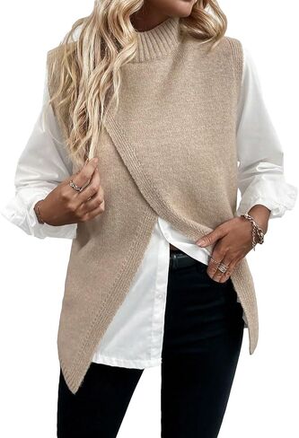 GORGLITTER Women's Turtleneck Sweater Tank Top Sleeveless Split Wrap Long Sweater Vest in Saudi Arabia