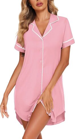 Ekouaer Nightgowns for Women Button Up Sleep Shirts Short Sleeve Nightshirt Soft Pajamas House Dress Sleepwear S-XXXL in Saudi Arabia