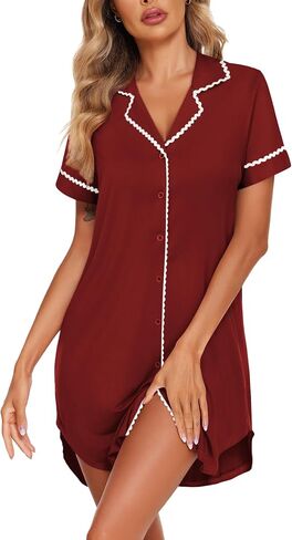 Ekouaer Nightgowns for Women Button Up Sleep Shirts Short Sleeve Nightshirt Soft Pajamas House Dress Sleepwear S-XXXL in Saudi Arabia