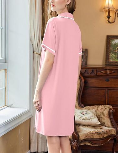 Ekouaer Nightgowns for Women Button Up Sleep Shirts Short Sleeve Nightshirt Soft Pajamas House Dress Sleepwear S-XXXL in Saudi Arabia
