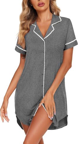 Ekouaer Nightgowns for Women Button Up Sleep Shirts Short Sleeve Nightshirt Soft Pajamas House Dress Sleepwear S-XXXL in Saudi Arabia