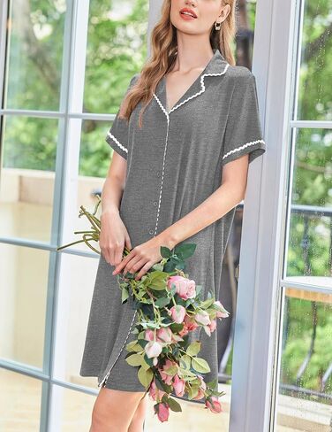 Ekouaer Nightgowns for Women Button Up Sleep Shirts Short Sleeve Nightshirt Soft Pajamas House Dress Sleepwear S-XXXL in Saudi Arabia