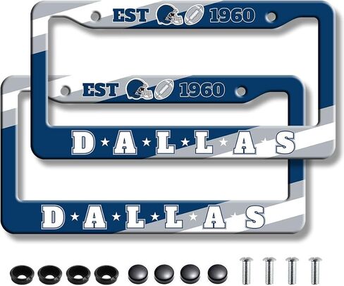 2 Pcs for License Plate Frame,Universal Size 12" x 6" Chrome Automotive Protective and Decorative License Plate Holder for Car/Truck/SUV (DallasCity-Frames) in Saudi Arabia