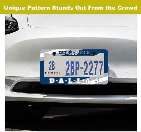 2 Pcs for License Plate Frame,Universal Size 12" x 6" Chrome Automotive Protective and Decorative License Plate Holder for Car/Truck/SUV (DallasCity-Frames) in Saudi Arabia