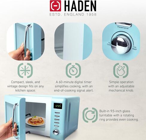 فرن ميكروويف Haden Heritage Vintage مع غلاية شاي كهربائية Heritage Retro، عاجي وستانلس ستيل، 700 وات، 1.7 لتر، مجموعة مطبخ in Kuwait