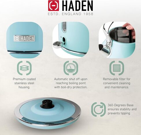 فرن ميكروويف Haden Heritage Vintage مع غلاية شاي كهربائية Heritage Retro، عاجي وستانلس ستيل، 700 وات، 1.7 لتر، مجموعة مطبخ in Kuwait