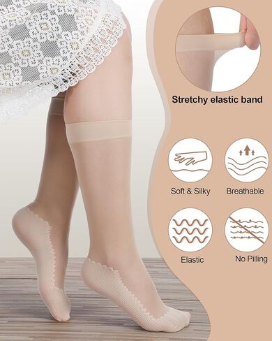 12 زوجًا من الجوارب النسائية الشفافة بنعل قطني من النايلون السائب على الساق، جوارب حريرية معززة مضادة للانزلاق للنساء، أسود وعاري in Kuwait