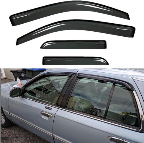 مجموعة Wensdy 94228 4 قطع من واقي النافذة الجانبية للتركيب الخارجي من واقي المطر من الشمس مناسبة لـ 1992-2011 Mercury Grand Marquis (باستثناء سقف Landau)، 98-11 Crown Vic (مؤخرات قصيرة)، 2003 Marauder in Kuwait