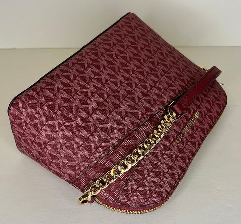 مجموعة MICHAEL Michael Kors Jet Set Travel MD Dome XCross Crossbody مع حقيبة معدنية SM TZ وخطاف محفظة مايكل كورس (Signature MK Mulberry) in Saudi Arabia