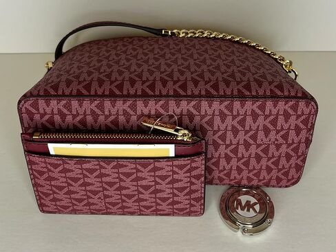 مجموعة MICHAEL Michael Kors Jet Set Travel MD Dome XCross Crossbody مع حقيبة معدنية SM TZ وخطاف محفظة مايكل كورس (Signature MK Mulberry) in Saudi Arabia
